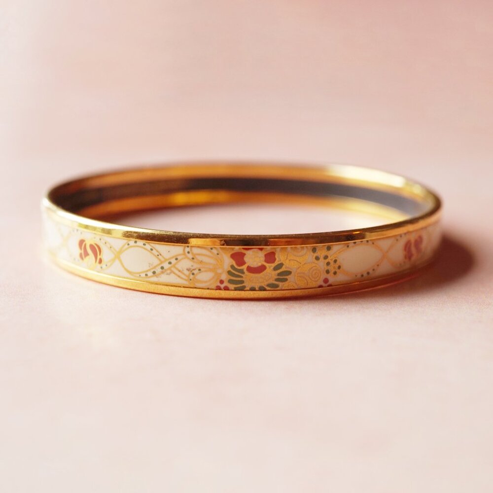 Vintage Michaela Frey Cloisonné Enamel Bangle – 24K Gold Plated, Made in Austria